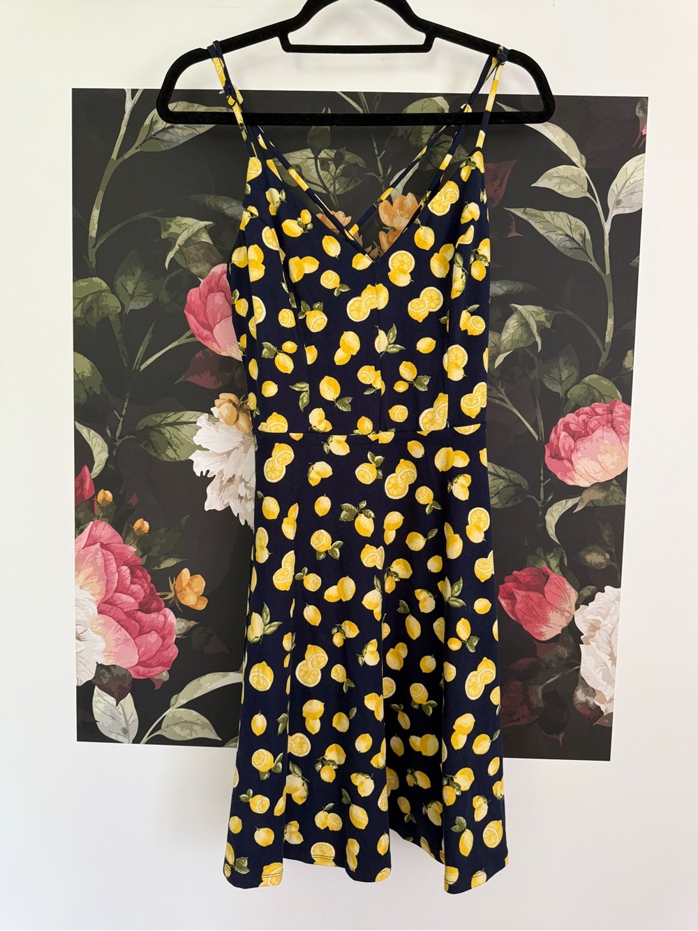 nine britton Navy Lemon-Print Slip Mini Dress